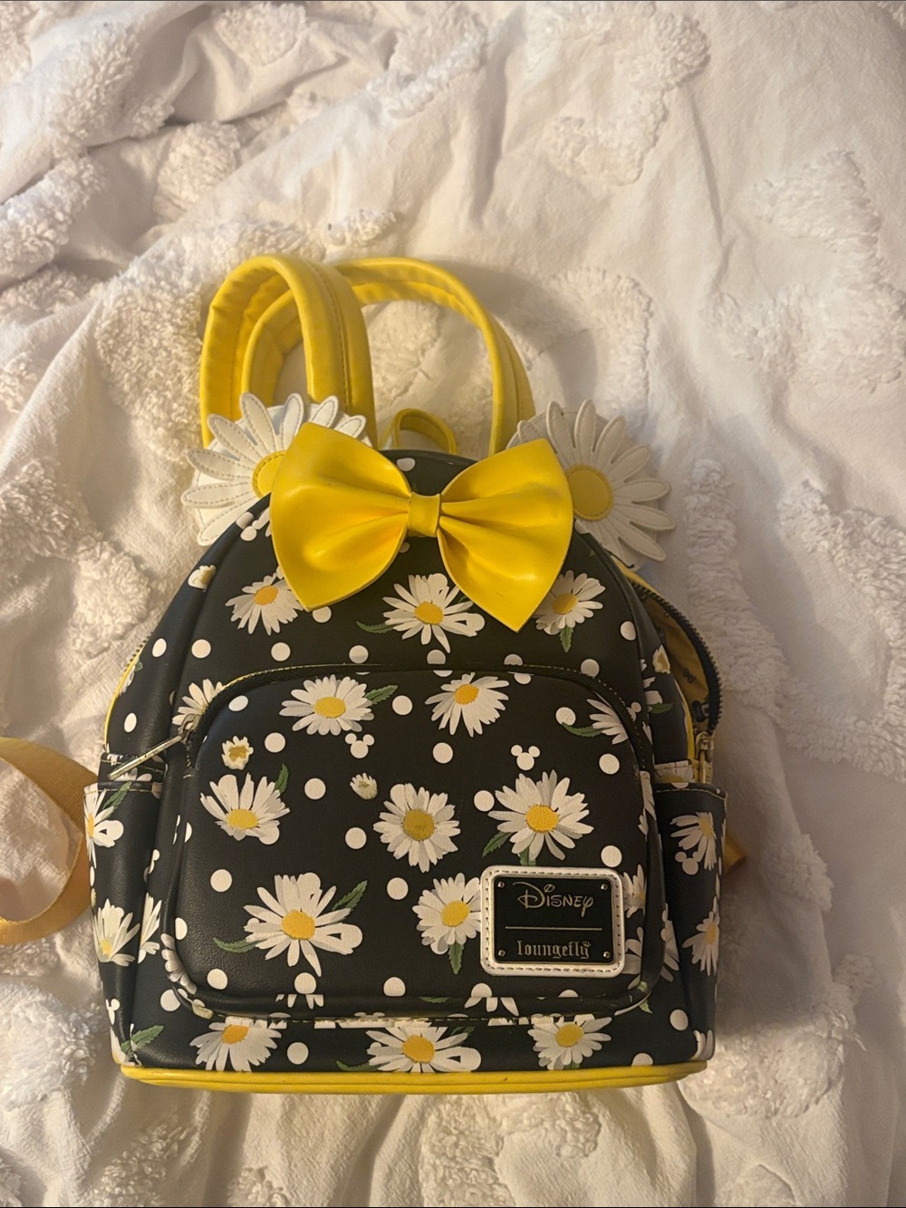Disney Loungefly Black & Yellow Daisy Mini Backpack with Bow Preowned